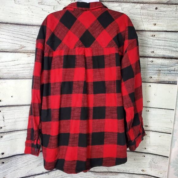 Maurices Women’s 2X Red Black Buffalo Check Plaid Flannel Button Down Shirt Cott - Picture 2 of 6